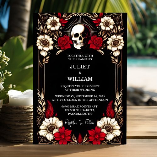 If Ruby Thick Claret White Heart Red Black Wedding Invitation