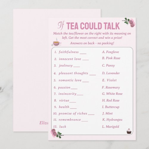 If Tea Could Talk Bridal Shower Tea Party Game