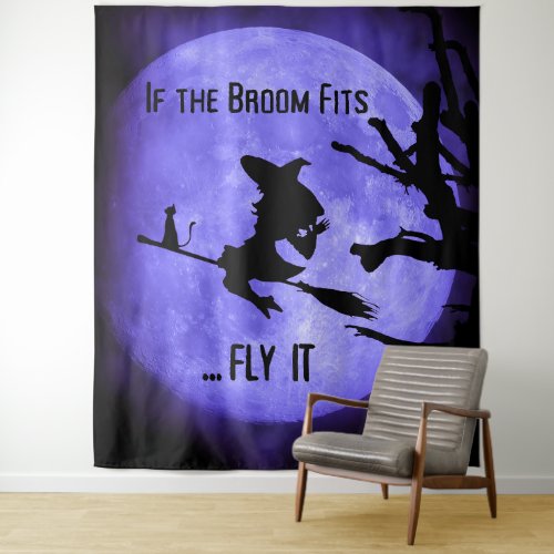 If the Broom Fits Fly It Halloween Party Backdrop
