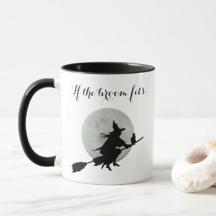 "If the broom fits..." flying witch with cat Mug