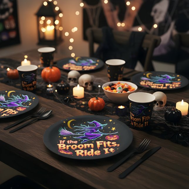 If The Broom Fits Ride It Halloween Witch design Paper Plates (Creator Uploaded)