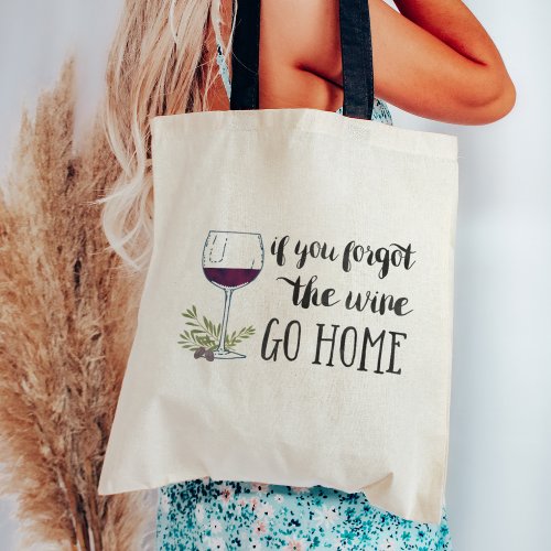 If You Forgot the Wine Go Home Watercolor Quote Tote Bag