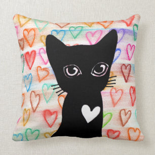 If you love black cats - hearts for you PILLOW