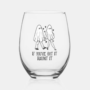 If You’ve Got It, Haunt It – Cute Ghost Couple Stemless Wine Glass