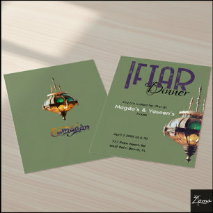 Iftar Dinner Invitation Lantern Green Purple