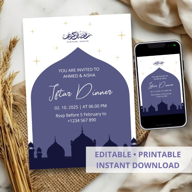Iftar dinner invitation ramadan blue mosque (Creator Uploaded)
