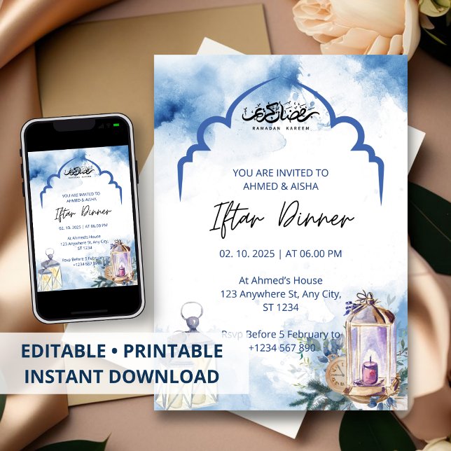 Iftar dinner invitation ramadan blue mosque (Creator Uploaded)