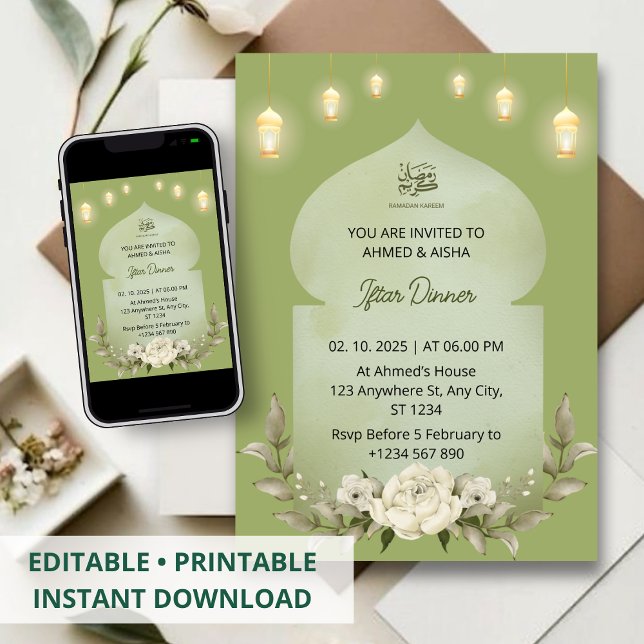 Iftar dinner invitation ramadan flower mosque (Creator Uploaded)