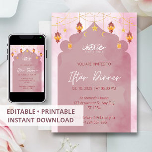 Iftar dinner invitation ramadan pink mosque