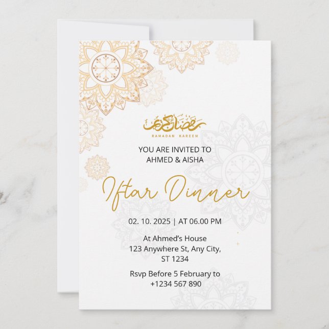 Iftar dinner invitation ramadan white (Front)