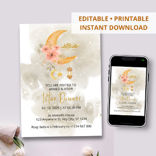 Iftar dinner invitation ramadan white watercolor