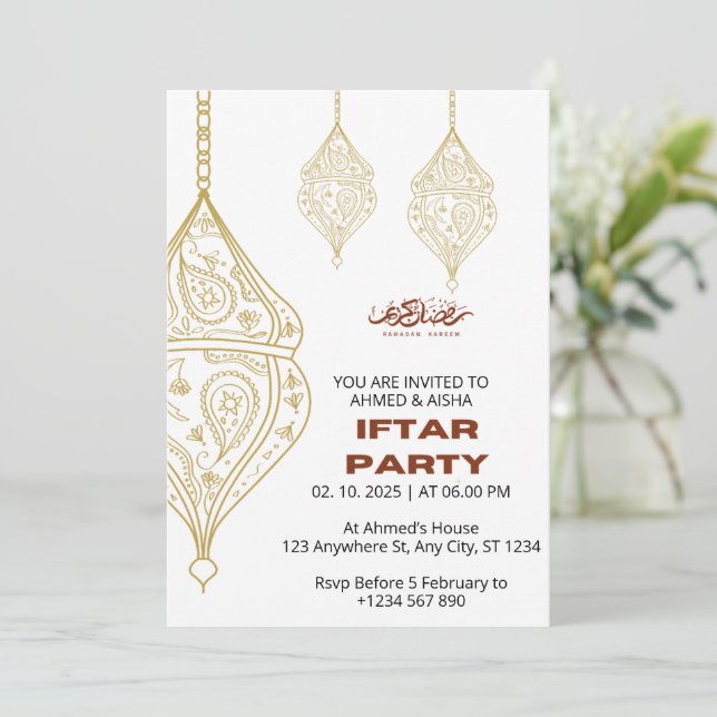 Iftar dinner invitation ramadan with lentern (Standing Front)