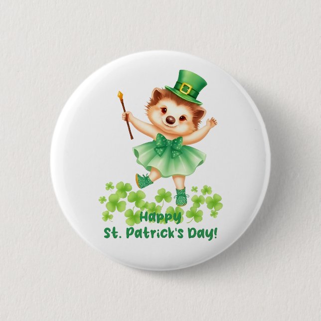Igel Igelin Gráinneog Happy St. Patricks Day Button (Front)
