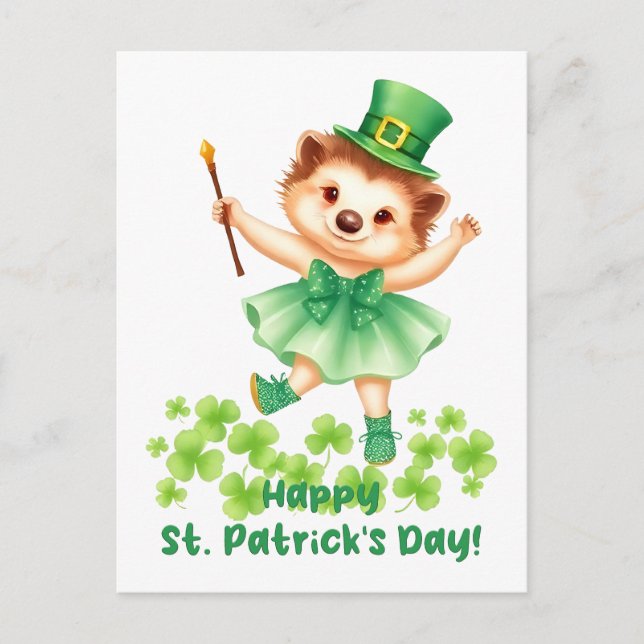 Igel Igelin Gráinneog Happy St. Patricks Day Postcard (Front)