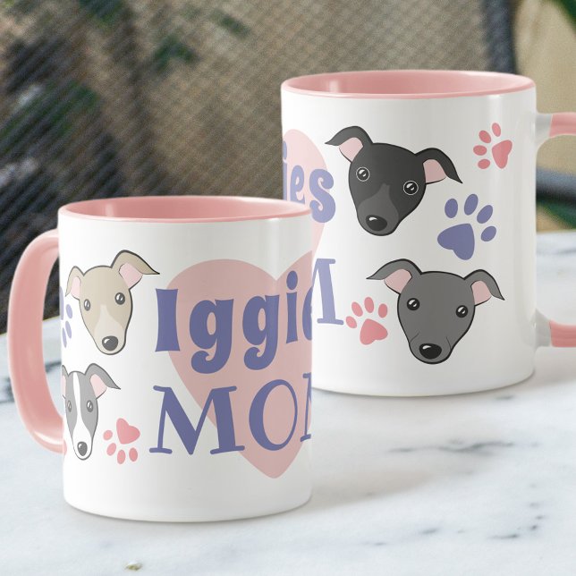 Iggies Dog Mom Italian Greyhound Cute Cartoon Pink Mug (Creator Uploaded)