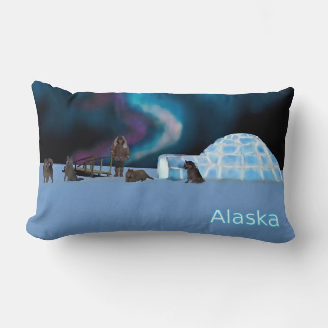 Igloo and Northern Lights - Alaska Lumbar Pillow (Front)