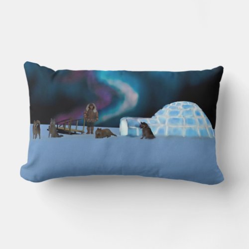 Igloo and Northern Lights Lumbar Pillow