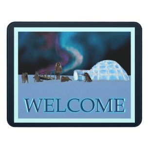 Igloo and Northern Lights - Welcome Door Sign