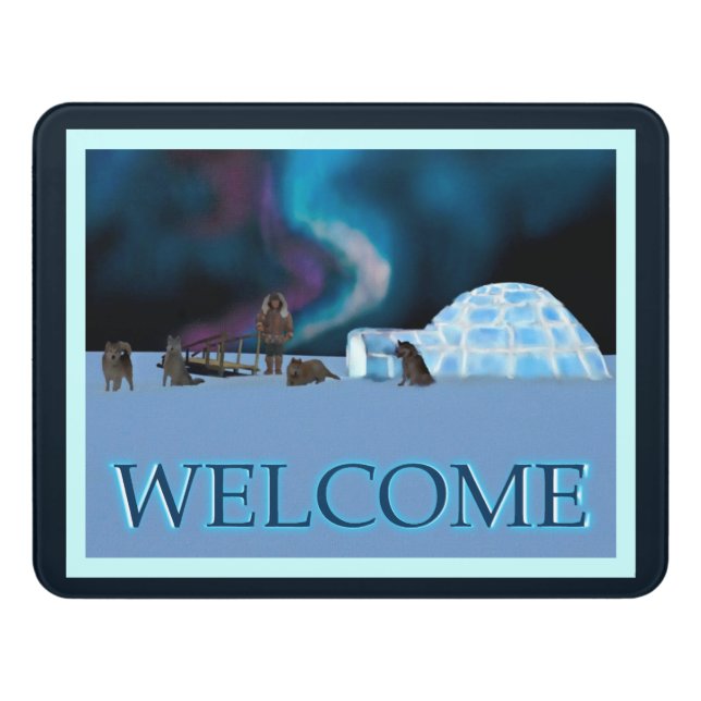 Igloo and Northern Lights - Welcome Door Sign (Contemporary Front)