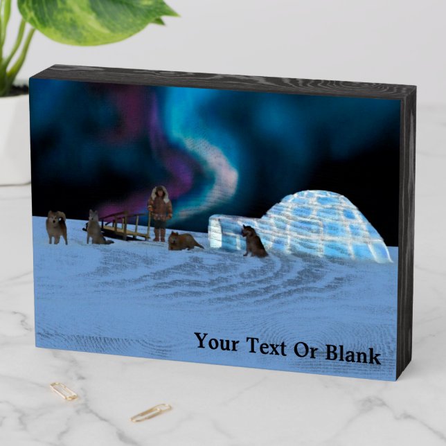 Igloo and Northern Lights Wooden Box Sign (In Situ Horizontal)