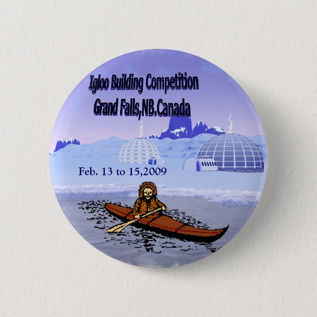 Igloo building competition. pinback button (Front)