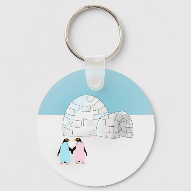 Igloo with colored penguins keychain (Front)