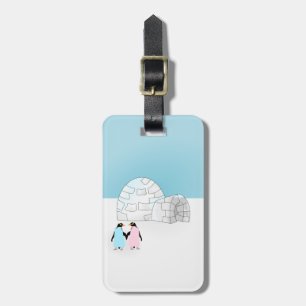 Igloo with colored penguins luggage tag