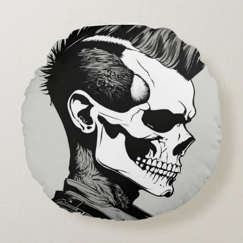 Ignited Ink Skull Punk Vector Design Round Pillow