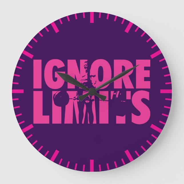 IGNORE LIMITS - Women's Weightlifting Motivational Large Clock (Front)