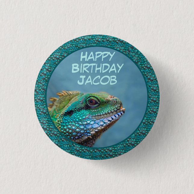 Iguana Birthday Button (Front)