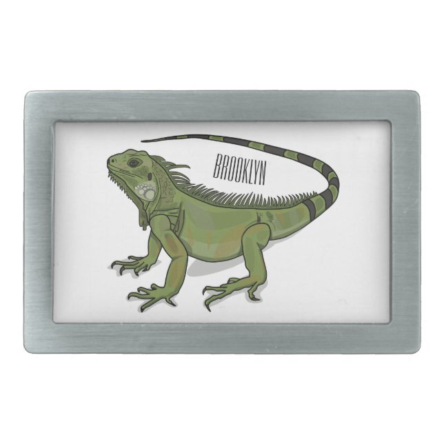 Iguana cartoon illustration  belt buckle (Front)
