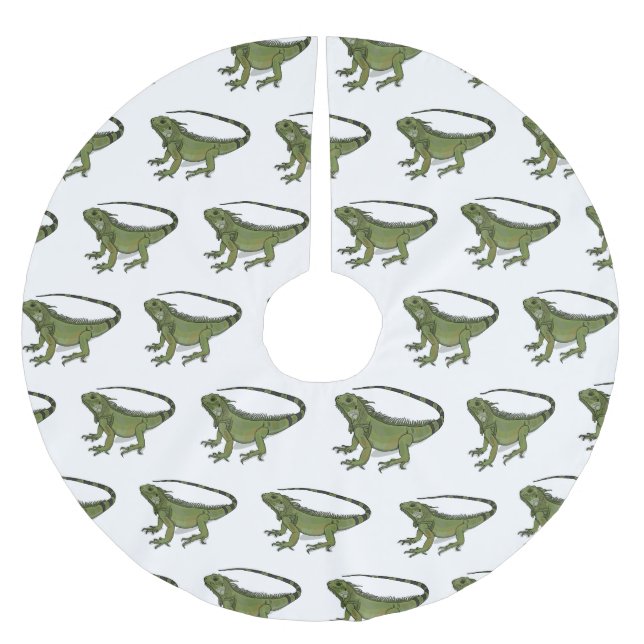 Iguana cartoon illustration  brushed polyester tree skirt (Front)