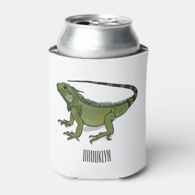 Iguana cartoon illustration can cooler (Can Front)