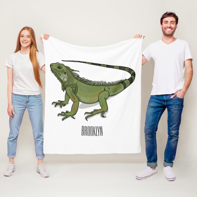 Iguana cartoon illustration  fleece blanket (In Situ)