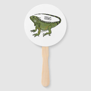 Iguana cartoon illustration  hand fan