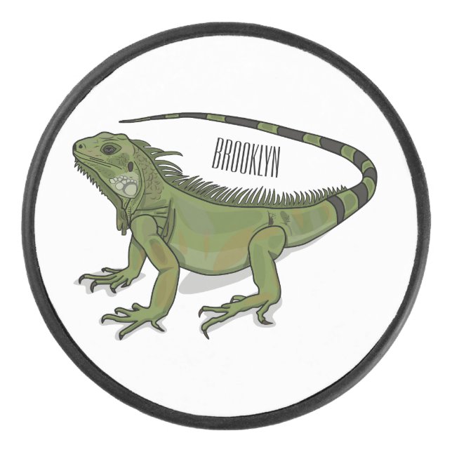 Iguana cartoon illustration hockey puck (Front)