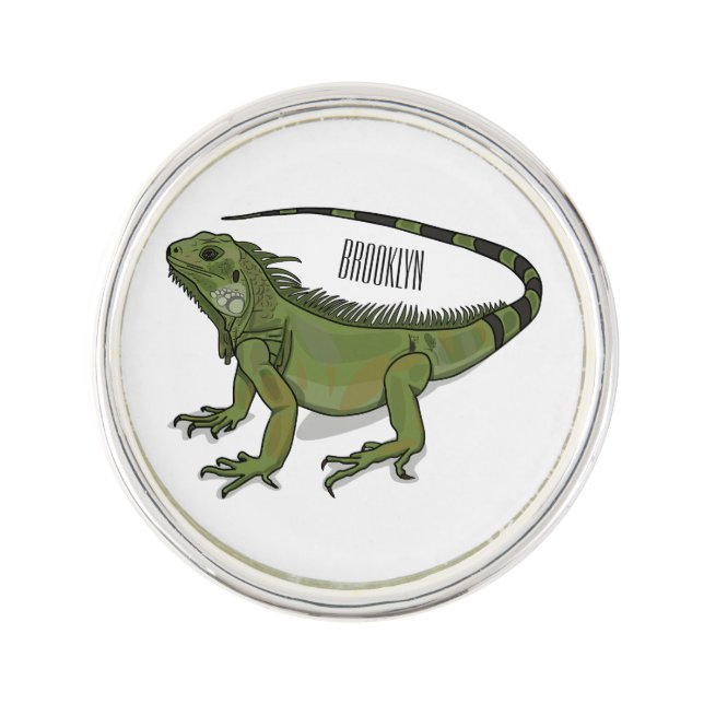 Iguana cartoon illustration lapel pin (Front)