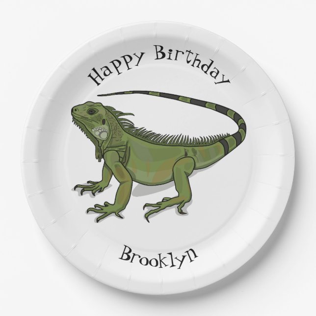 Iguana cartoon illustration paper plates (Front)