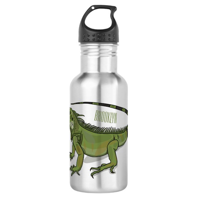 Iguana cartoon illustration  stainless steel water bottle (Front)