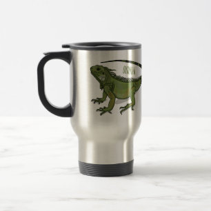 Iguana cartoon illustration travel mug
