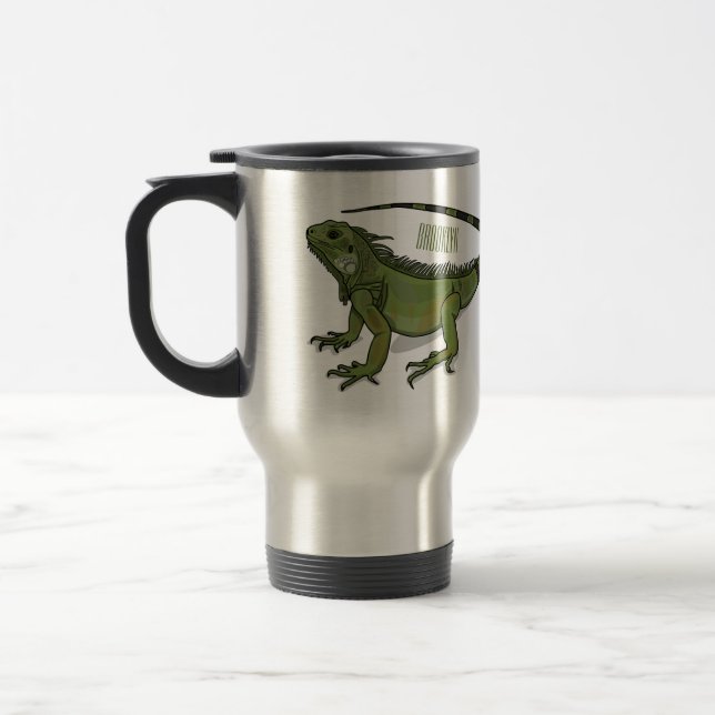 Iguana cartoon illustration travel mug (Left)