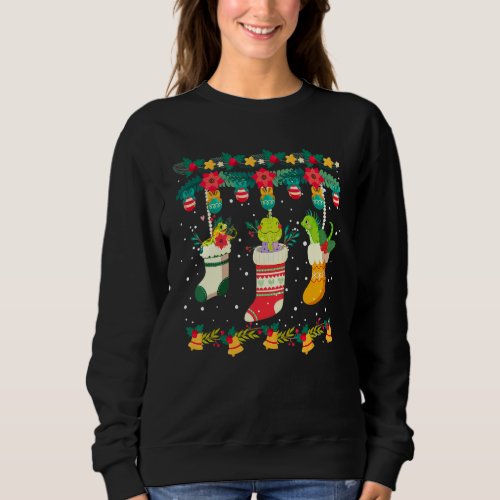 Iguana Christmas Stocks X Mas Lights Pajama Matchi Sweatshirt