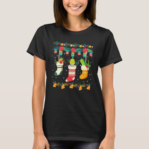 Iguana Christmas Stocks X Mas Lights Pajama Matchi T_Shirt