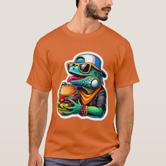 IGUANA EATING CHEESEBURGER 6 T-Shirt (Front)