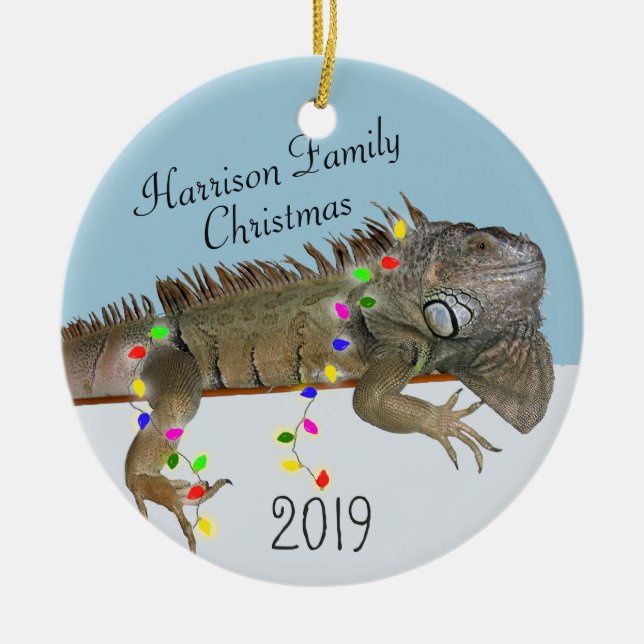 Iguana Family Photo Christmas Ornament (Front)