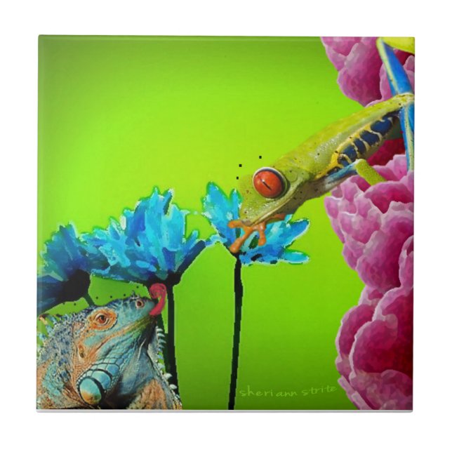 Iguana & Frog Ceramic Tile (Front)
