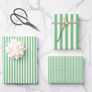 Iguana Green & White Stripes Wrapping Paper Sheets