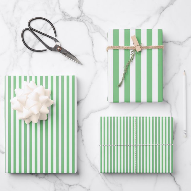 Iguana Green & White Stripes Wrapping Paper Sheets (Front)