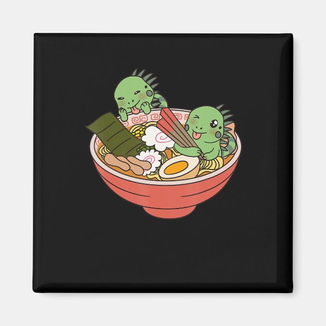 Iguana Kawaii Ramen Funny Pet Gift Magnet (Front)