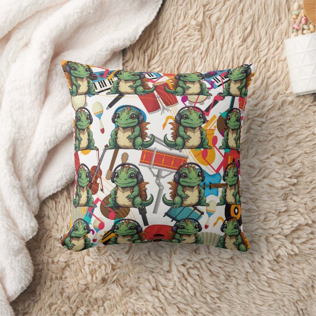  Iguana listening to music Throw Pillow (Blanket)